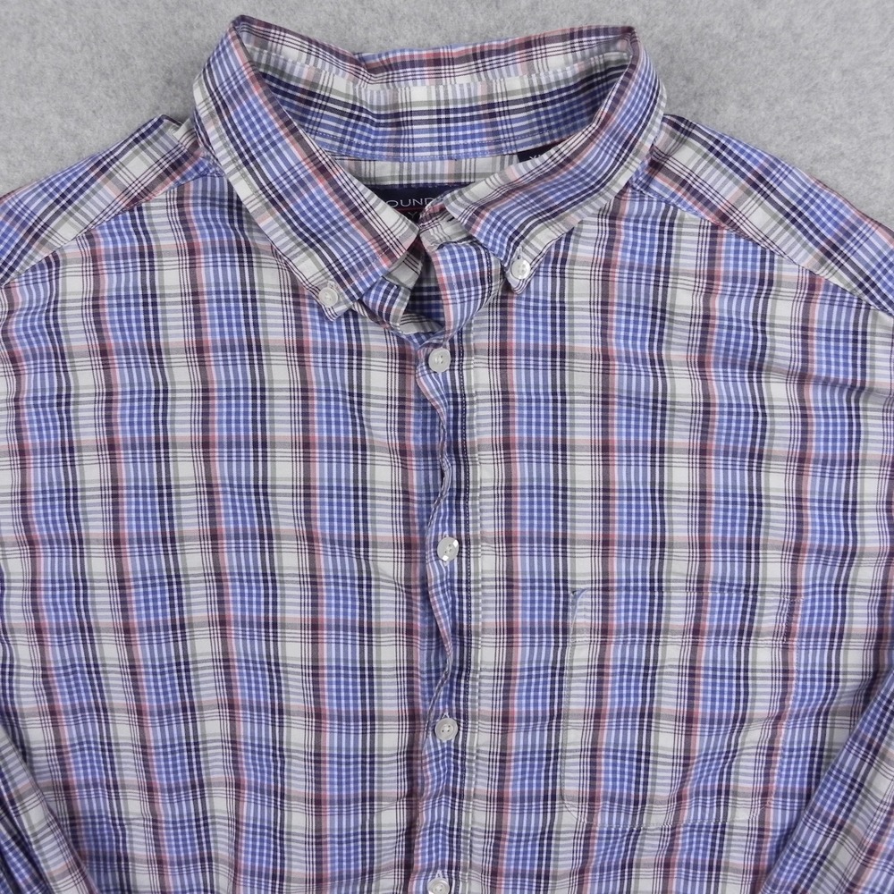 Roundtree & Yorke Shirt Mens XLT Tall Pocket Button Up Blue Plaid Long Sleeve - Picture 2 of 9